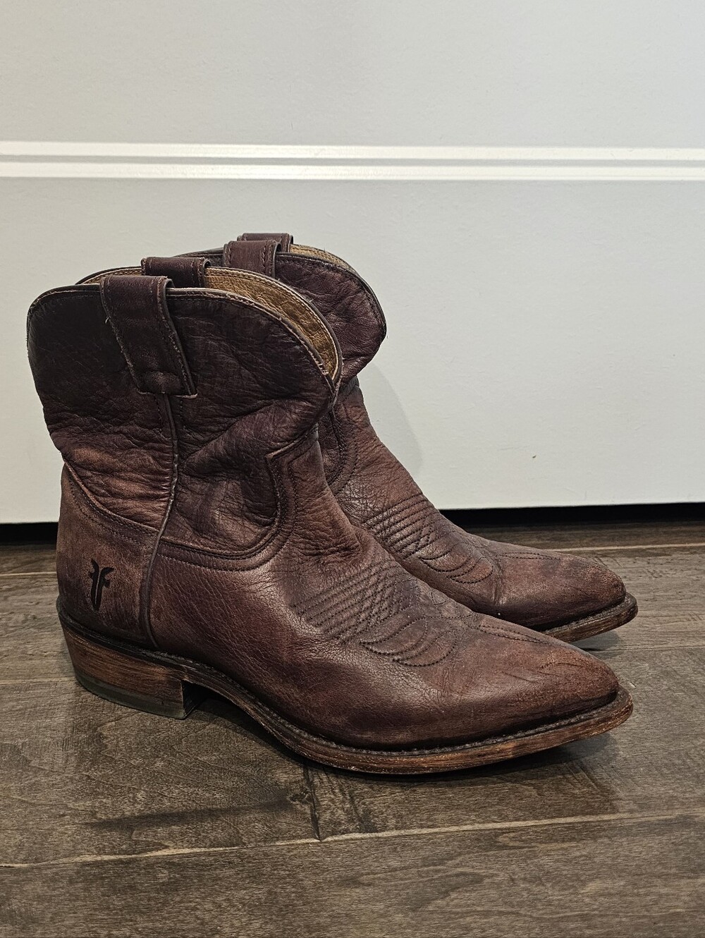 Frye Billy Short Brown Leather Western Cowboy Ankle Boots Sz 7.5B